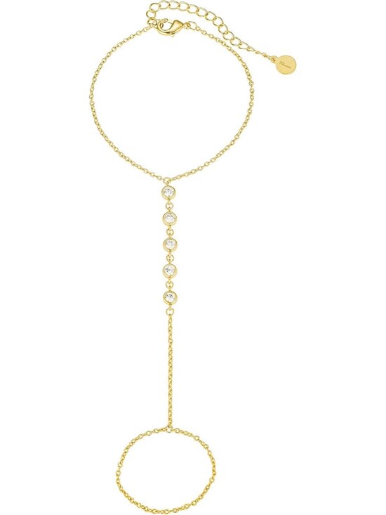 Jewelry - Dainty Hand Chain Bracelet for Women – Adjustable 14k Gold Plated Ring Bracelet